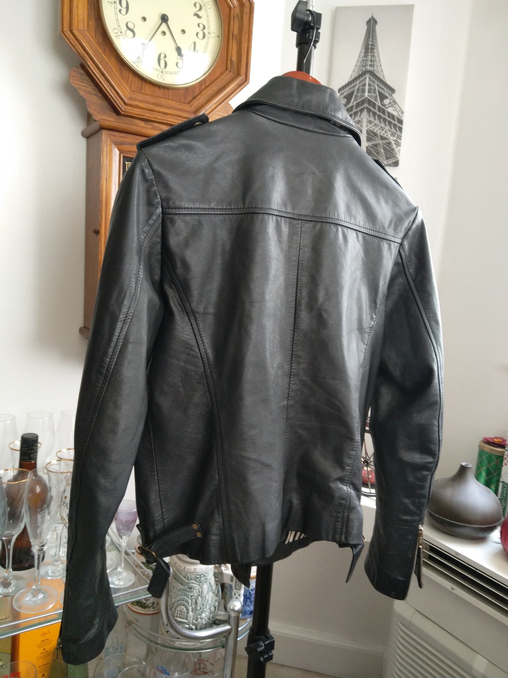 Black Leather Asymmetric Moto Jacket - Picture 5 of 10